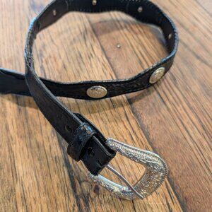 Women's Black Leather Scalloped Western Concho Belt 42" Long